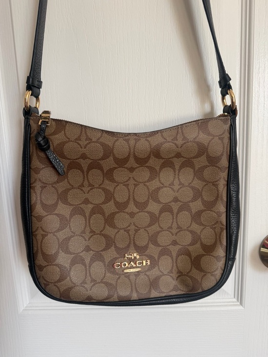 Coach Handbags - Coach Brown Signature Canvas Shoulder Bag with Black Trim, Excellent Condition